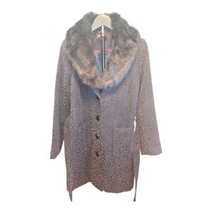 Merona Black Leopard Teddy Jacket with Faux Fur Collar (REMOVEABLE)
